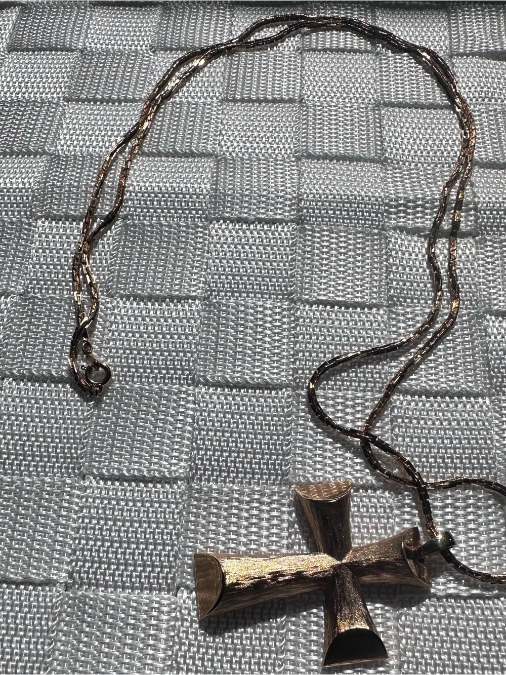 Avon Vintage, MidCentury Golden Cross Pendant Necklace, Textured, Opera Length - Picture 2 of 3